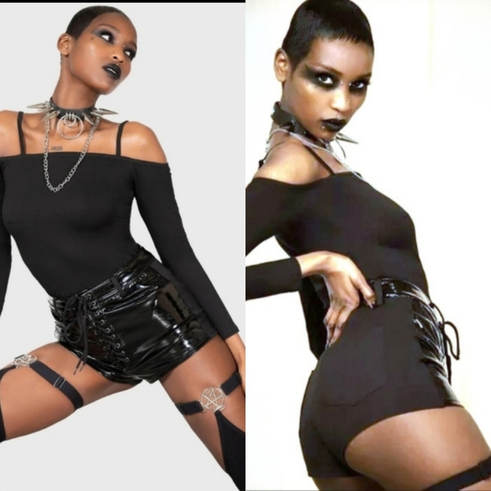 Killstar Exxanimate blk vinyl hot pants corset tie front sexy shorts XXL NWT - Picture 17 of 17